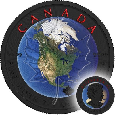 Canada OUR PLANET Canadian Maple Leaf series THEMATIC DESIGN $5 Silver Coin 2017 Ruthenium plated 1 oz